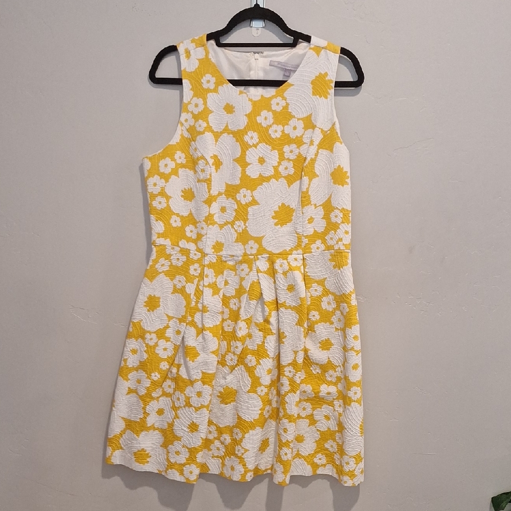 Carmen Marc Valvo Yellow and White A-line Dress Size 16